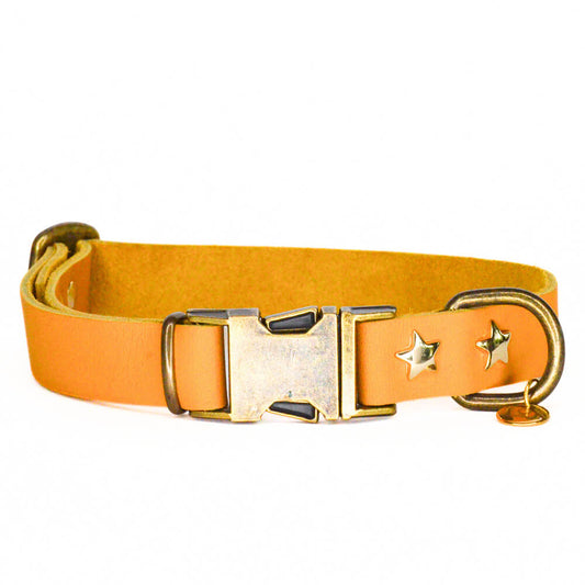 Rockxdogs - Leren halsband A star is born! - Okergeel