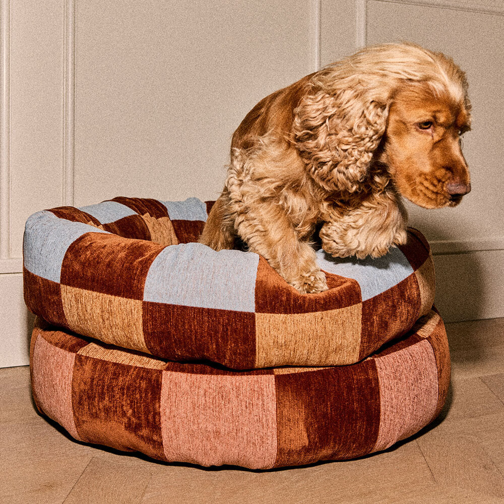 DOGGUO - Ethnic ronde hondenmand - Brown/Beige/Peach