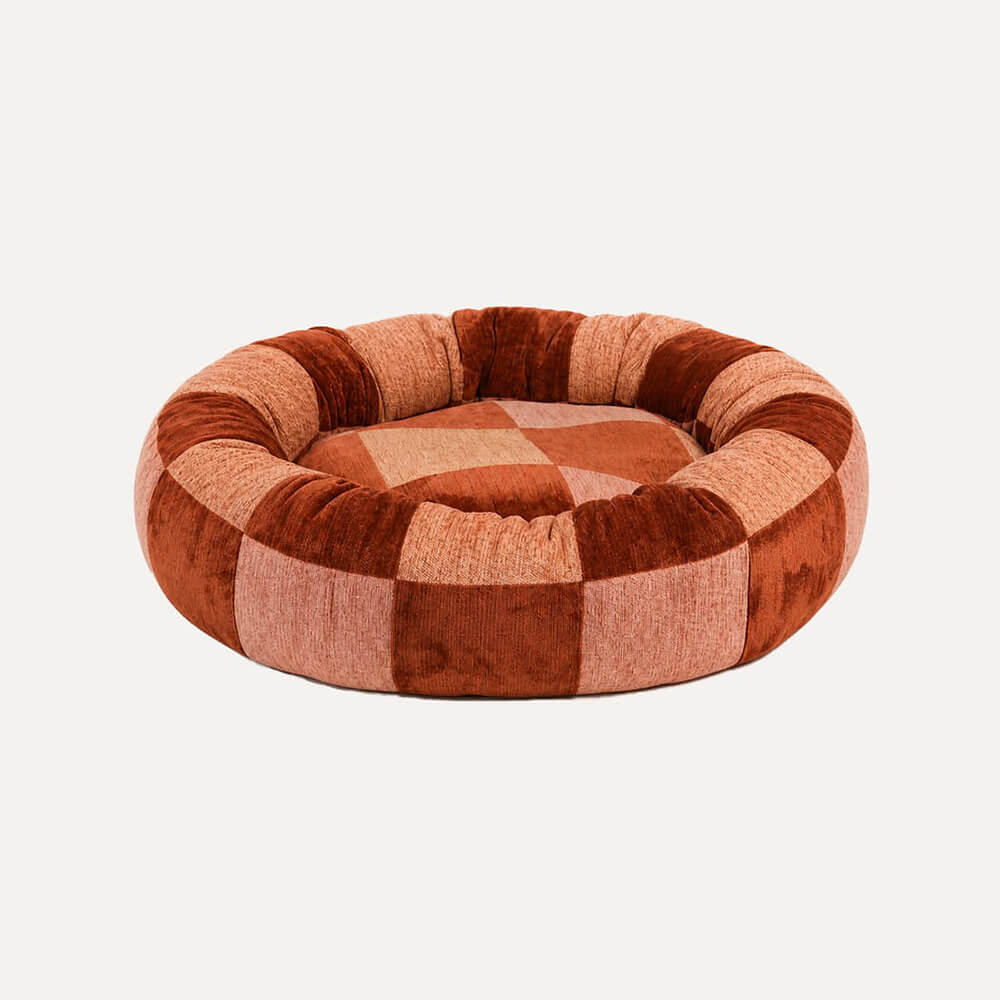 DOGGUO - Ethnic ronde hondenmand - Brown/Beige/Peach