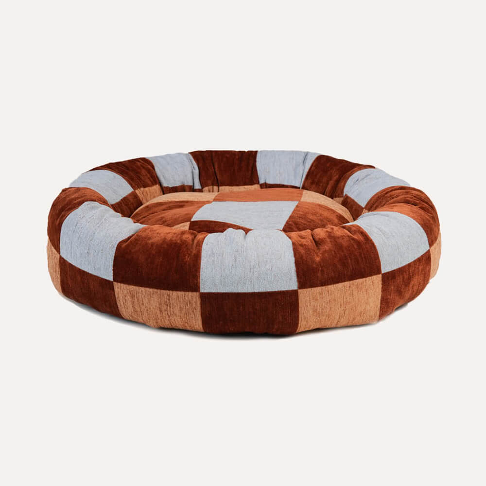 DOGGUO - Ethnic ronde hondenmand - Brown/Beige/Blue