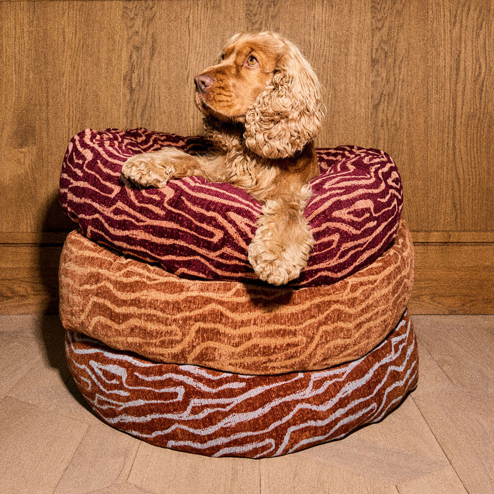 DOGGUO - Ethnic ronde hondenmand - Bordeaux/Peach