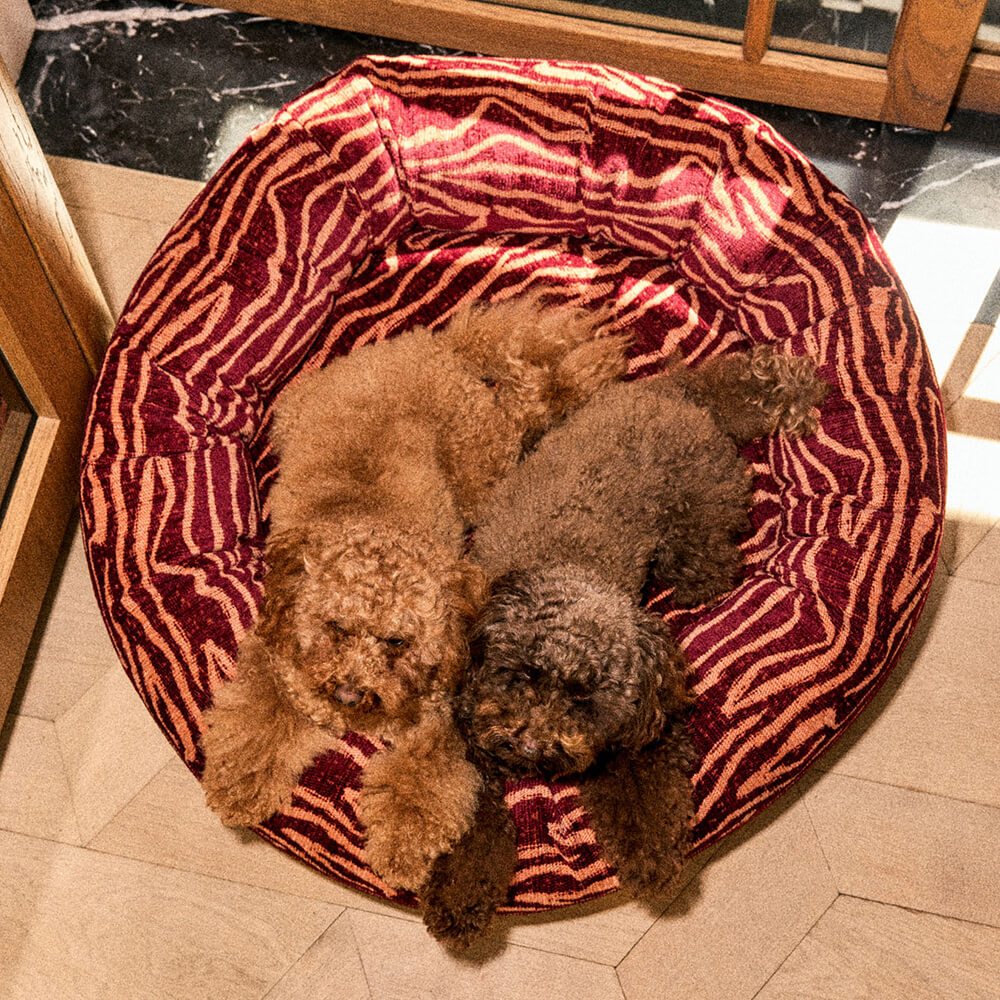 DOGGUO - Ethnic ronde hondenmand - Bordeaux/Peach
