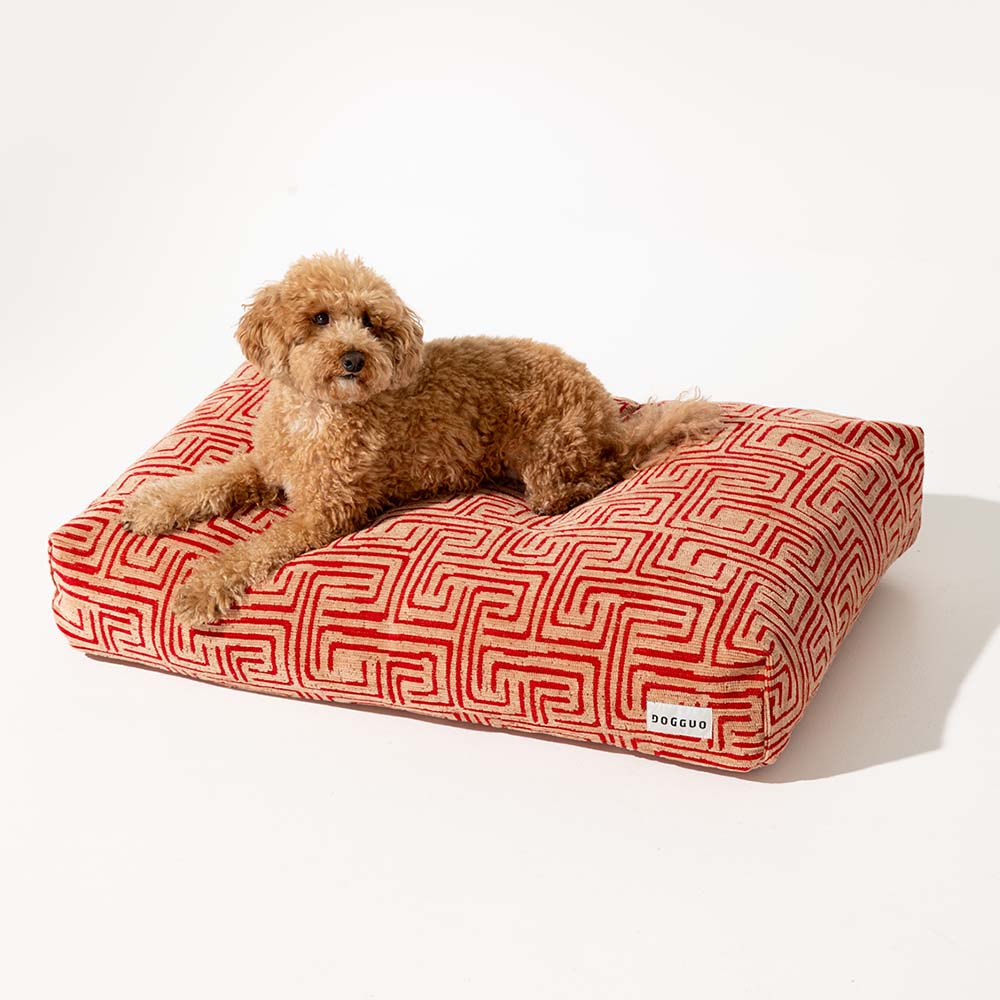 DOGGUO - Maze Dog Bed - Mocha/Red