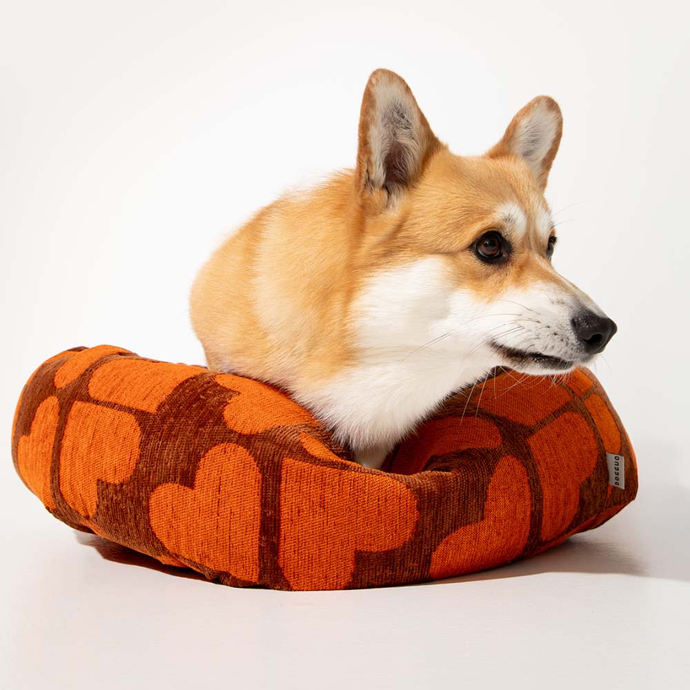 DOGGUO - Heart Round Dog Bed - Brown/Orange