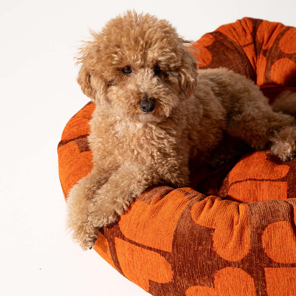 DOGGUO - Heart Round Dog Bed - Brown/Orange
