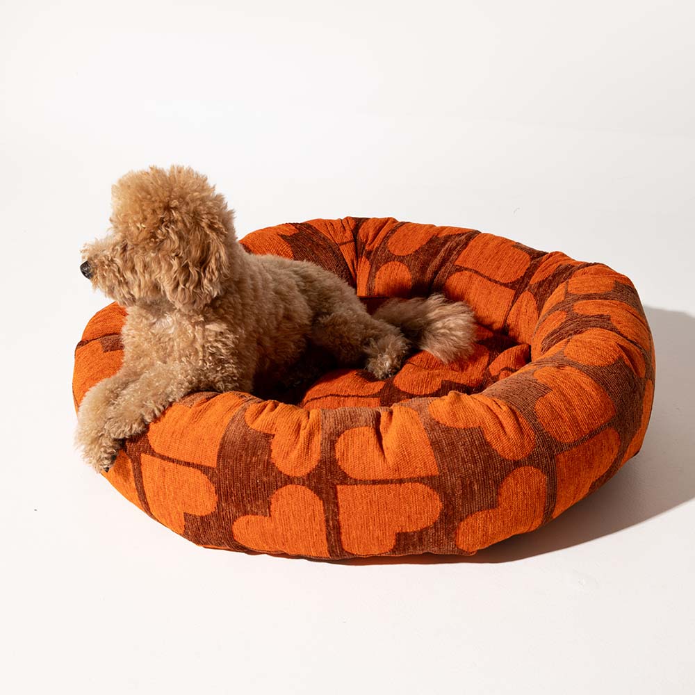 DOGGUO - Heart Round Dog Bed - Brown/Orange