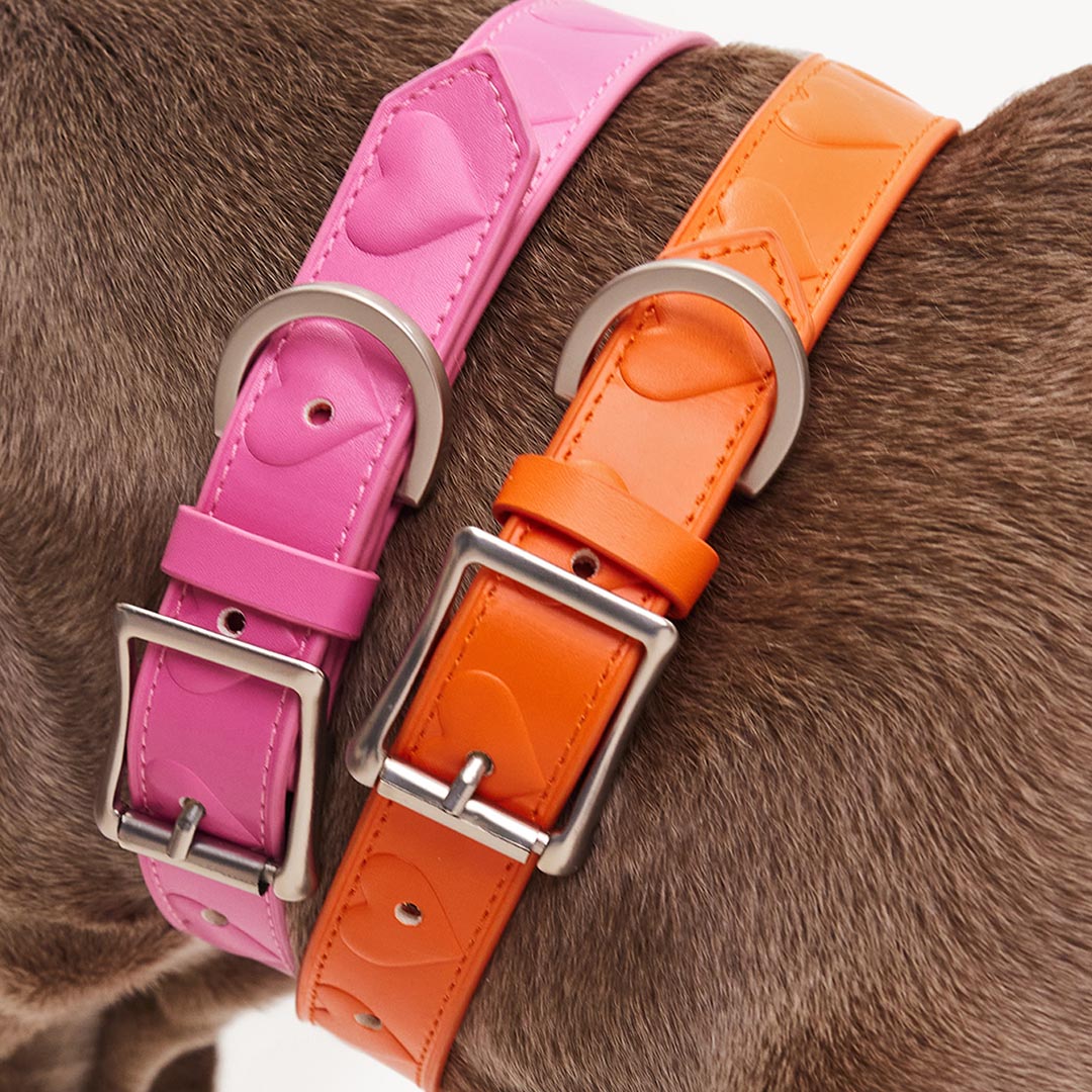 DOGGUO - Vegan Leather Collar - Heart - Orange