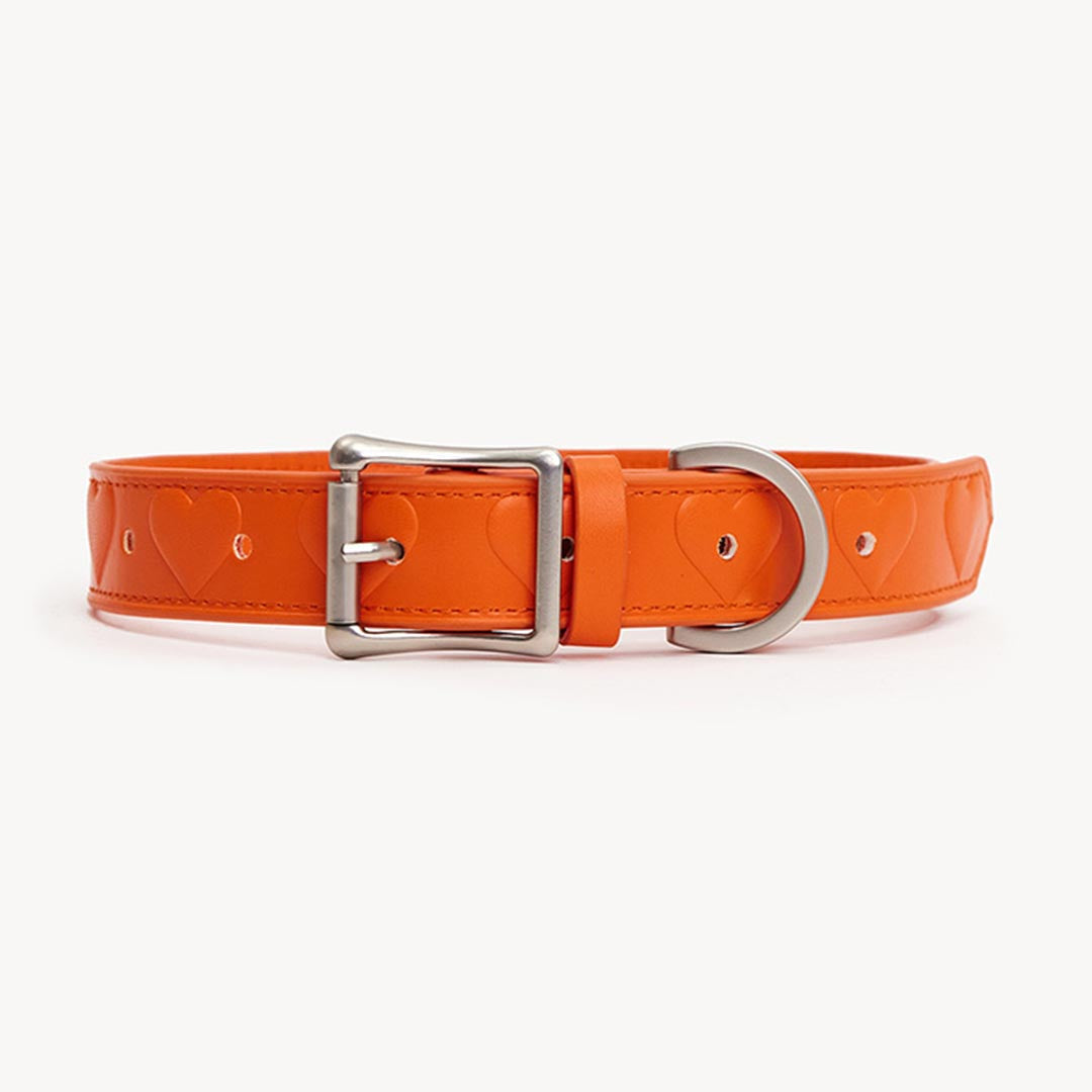 DOGGUO - Vegan Leather Collar - Heart - Orange