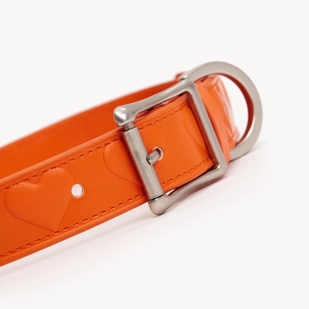 DOGGUO - Vegan Leather Collar - Heart - Orange