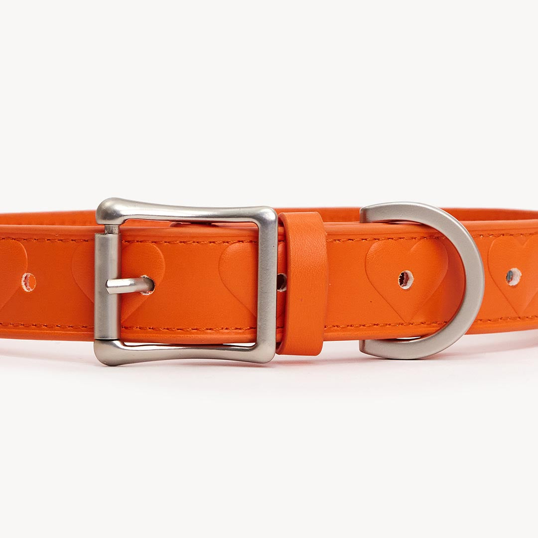 DOGGUO - Vegan Leather Collar - Heart - Orange