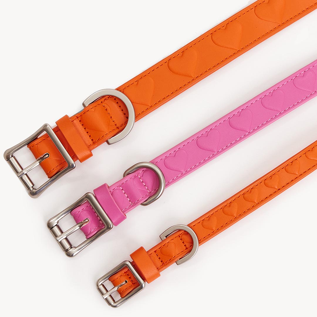 DOGGUO - Vegan Leather Collar - Heart - Orange