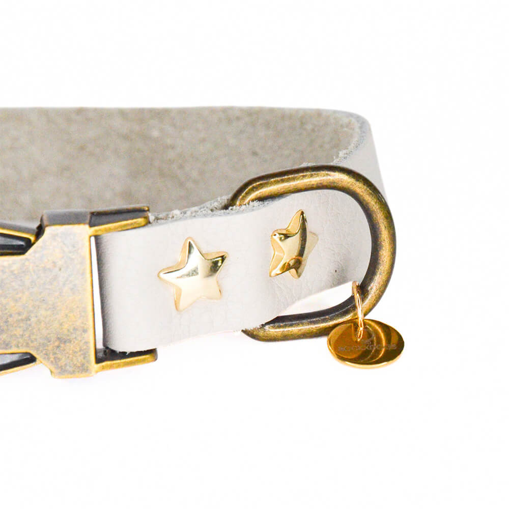 Rockxdogs - Leren halsband A star is born! - Off white