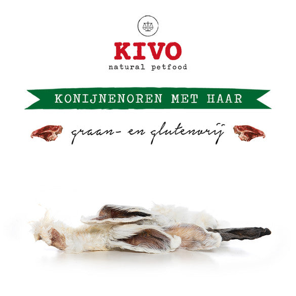 Kivo Petfood Konijnenoren met haar - 100 gram